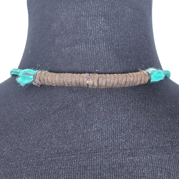 Handmade Tribal Turquoise Wood Silver Bead Bone Artisinal Necklace OOAK - Picture 14 of 14